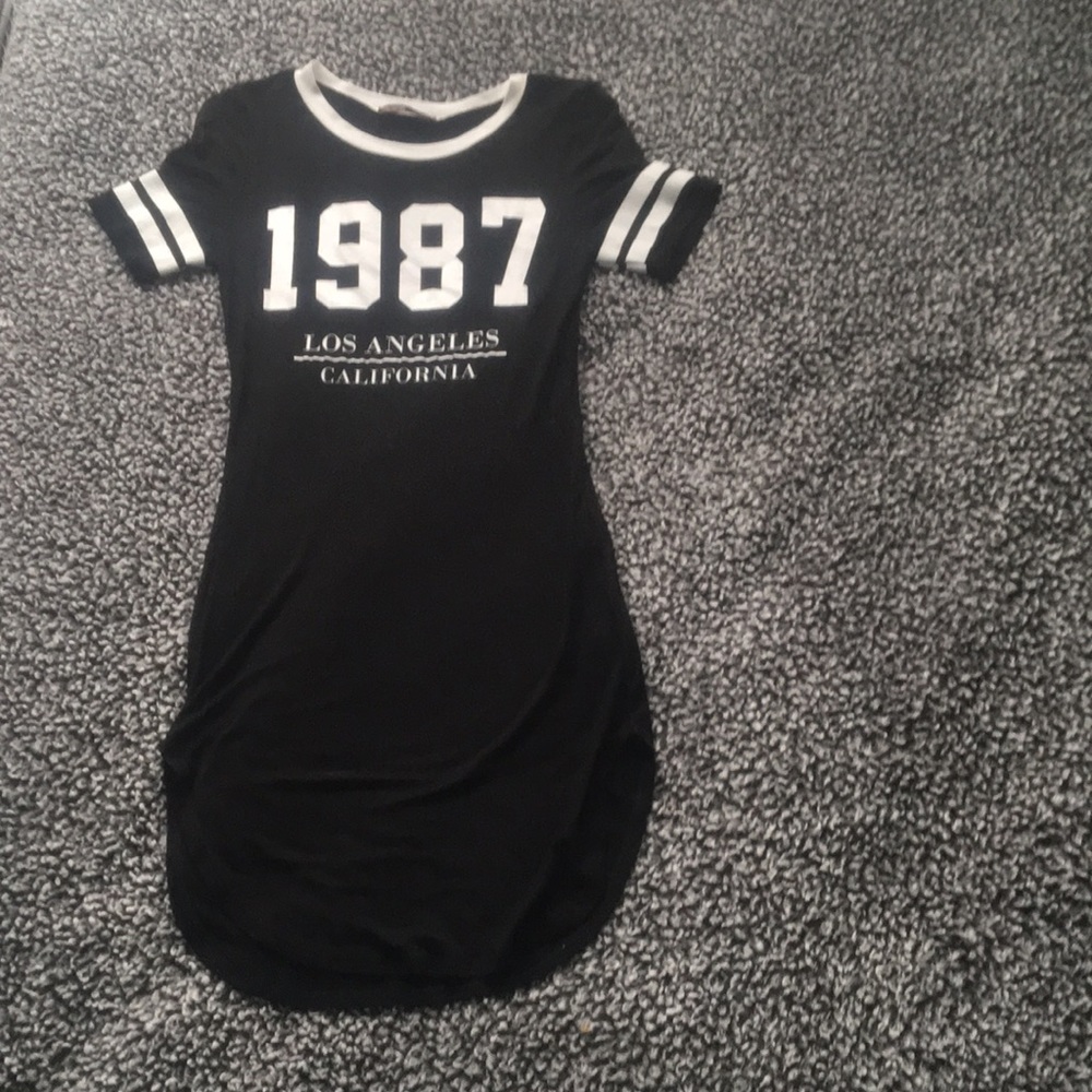 Black dress with white lettering